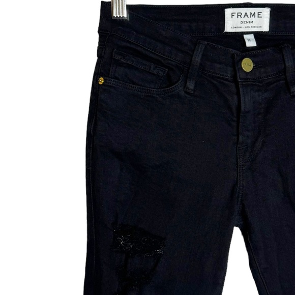 Frame Denim Black Film Noir Le Skinny De Jeanne Distressed Skinny Leg Jeans 26 - Picture 7 of 16